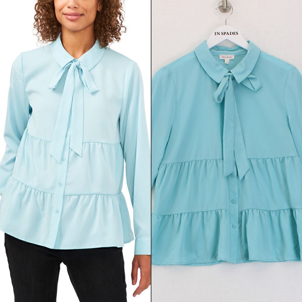 Riley Rae Tiered Tie-Neck Blouse, Create Seafoam